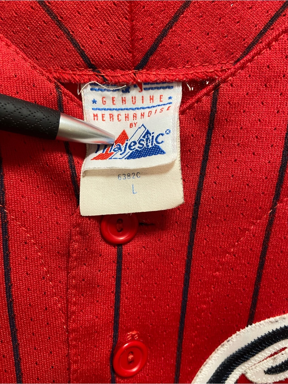 Yankees Red Pinstripe Button-Up Jersey By Majestic Sz Large - Picture 5 of 6